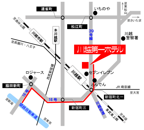 関越自動車道 川越インターチェンジからの車地図